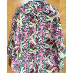 Drapers & Damons Womens 100% Cotton Tropical Floral Button up Wooden Buttons L